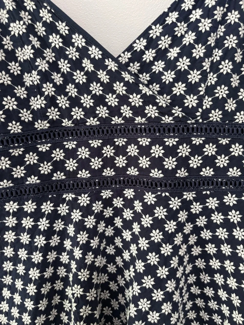 Boutique Floral Navy Feminine Flirty Spring Summer Eyelet Skater Dress
